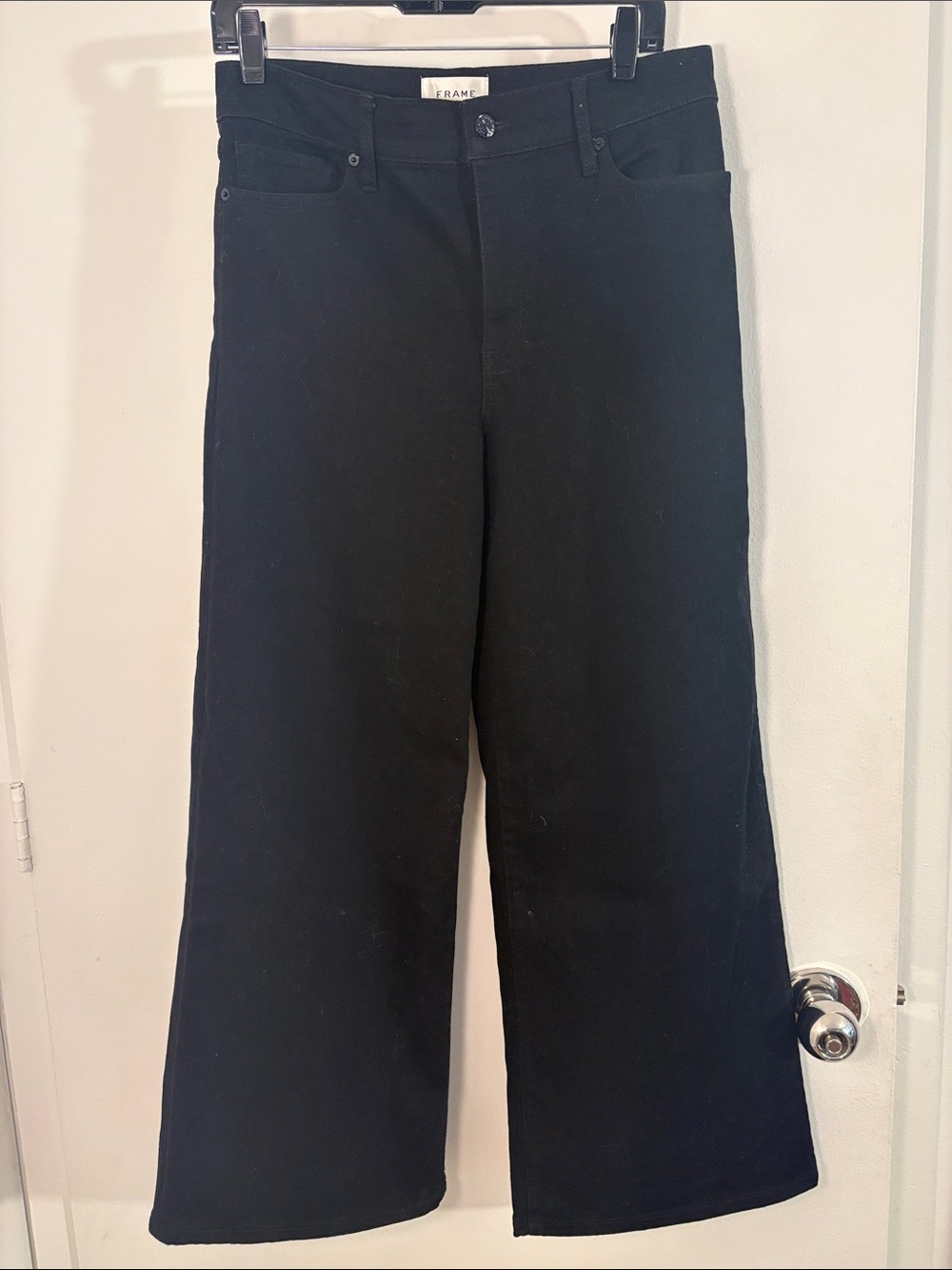 FRAME Pixie Le Slim High Rise Palazzo Jeans in Black - Size 30